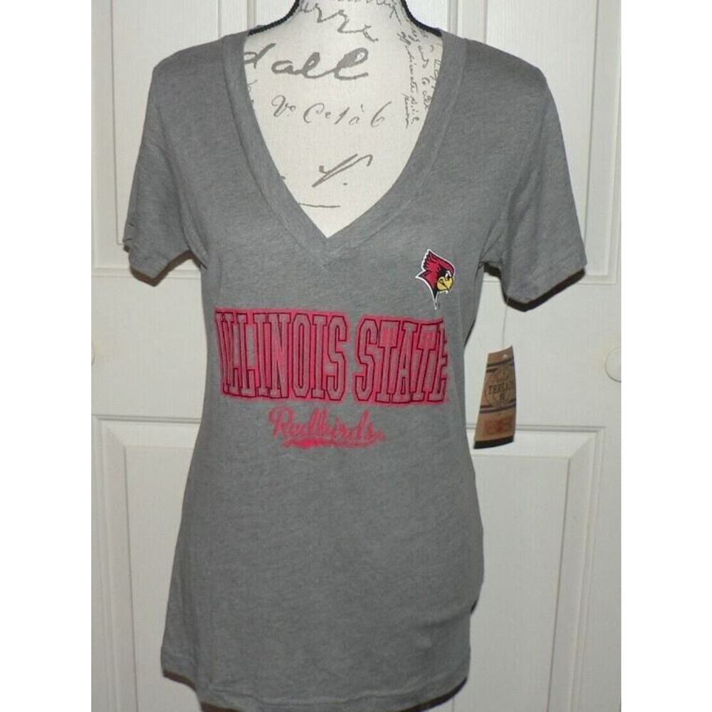 Rivalry Threads Women's Illinois State Redbirds V-neck‎ T-Shirt Grey/Red Small